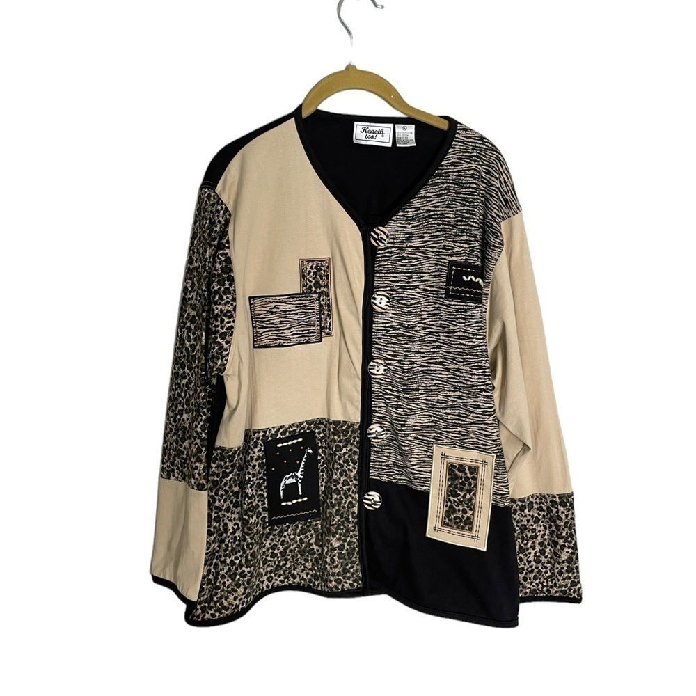 Vintage Keneth Too! Zoo Animal Giraffe Patchwork Overcoat Shirt XL
